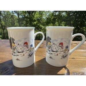 Christmas Snowman Mug‎ Set 2 Global Designs Winter Scene Coffee Cups 10oz
